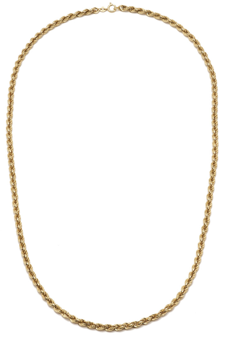 Lot 688: 18K Gold Rope Chain Necklace, 13 1/2"