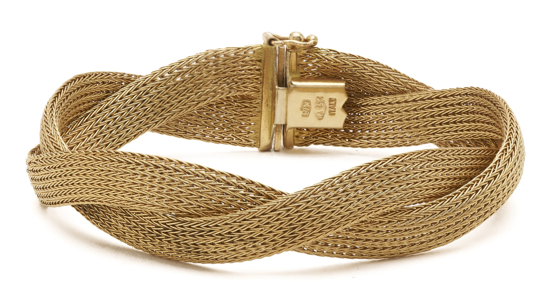 Lot 689: Lady's Italian 18K Gold Braided Mesh Bracelet