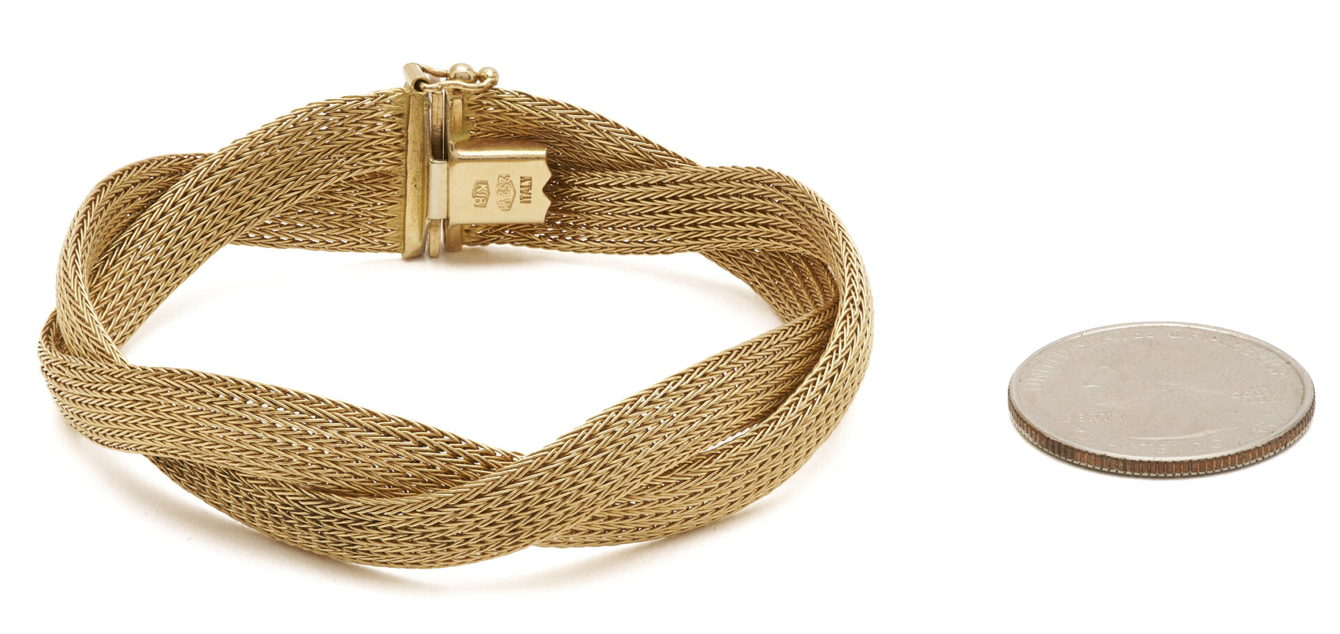 Lot 689: Lady's Italian 18K Gold Braided Mesh Bracelet