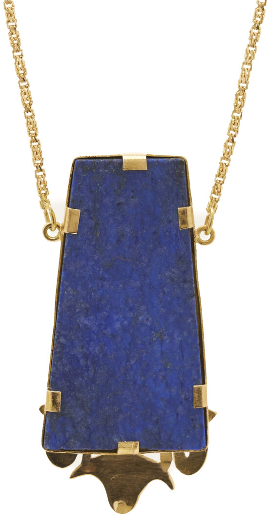 Lot 692: 18K Gold Egyptian Necklace w/ Lapis Pendant