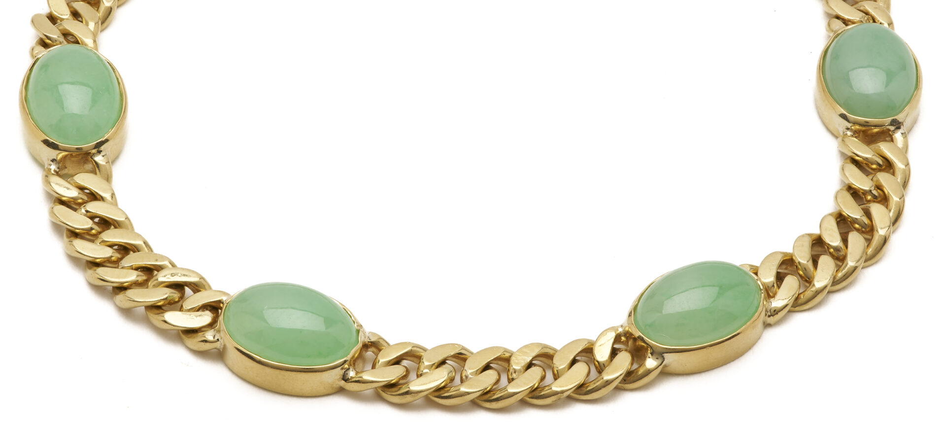 Lot 695: Lady's Vintage 18K Gold Flat Curb & Jadite Jade Bracelet