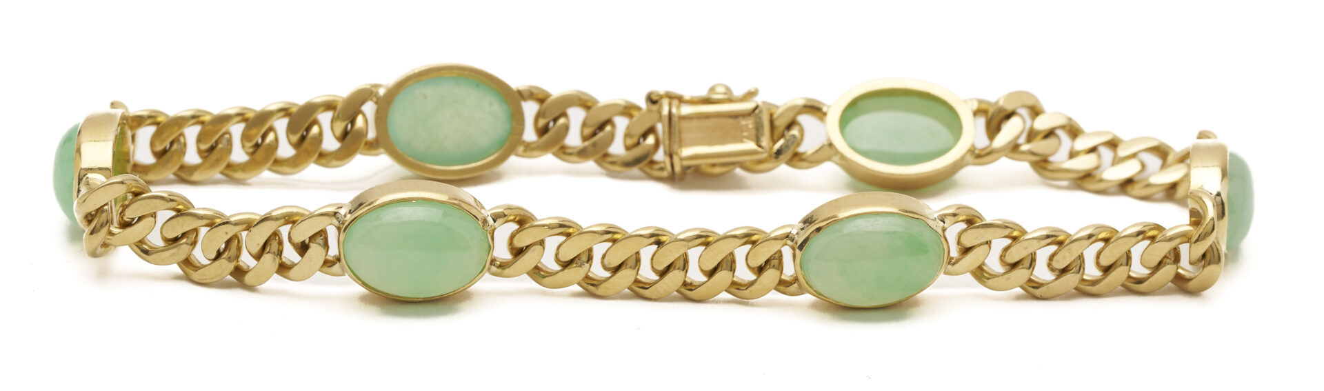 Lot 695: Lady's Vintage 18K Gold Flat Curb & Jadite Jade Bracelet