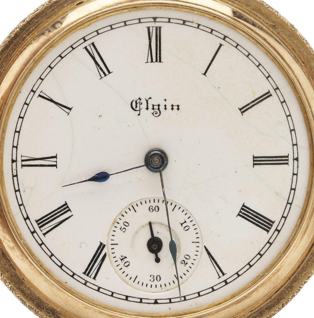 Lot 696: 14K Elgin Pocket Watch & 10K Watch Chain