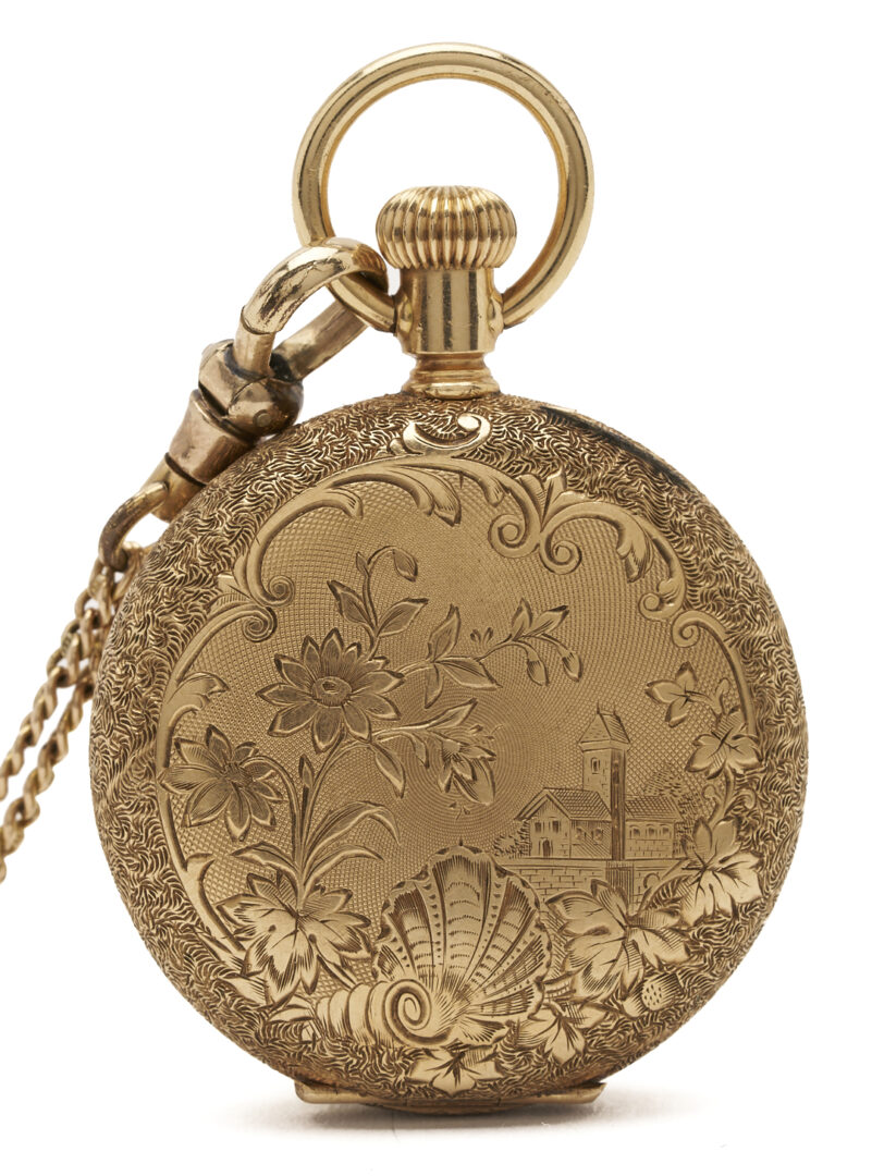 Lot 696: 14K Elgin Pocket Watch & 10K Watch Chain