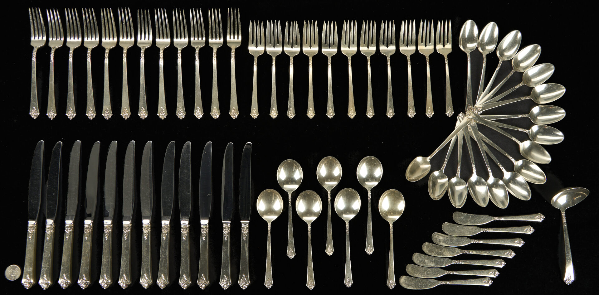 Lot 707: Royal Crest Castle Rose Sterling Silver Flatware, 66 pcs.