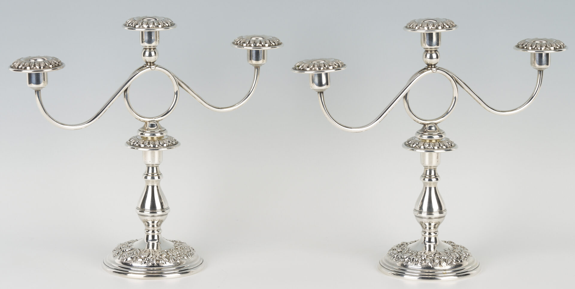 Lot 711: Kirk Sterling Candelabra and Candlesticks, 2 Pairs (4 total)