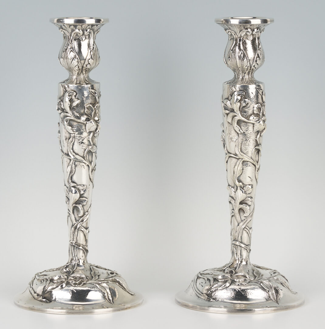 Lot 711: Kirk Sterling Candelabra and Candlesticks, 2 Pairs (4 total)