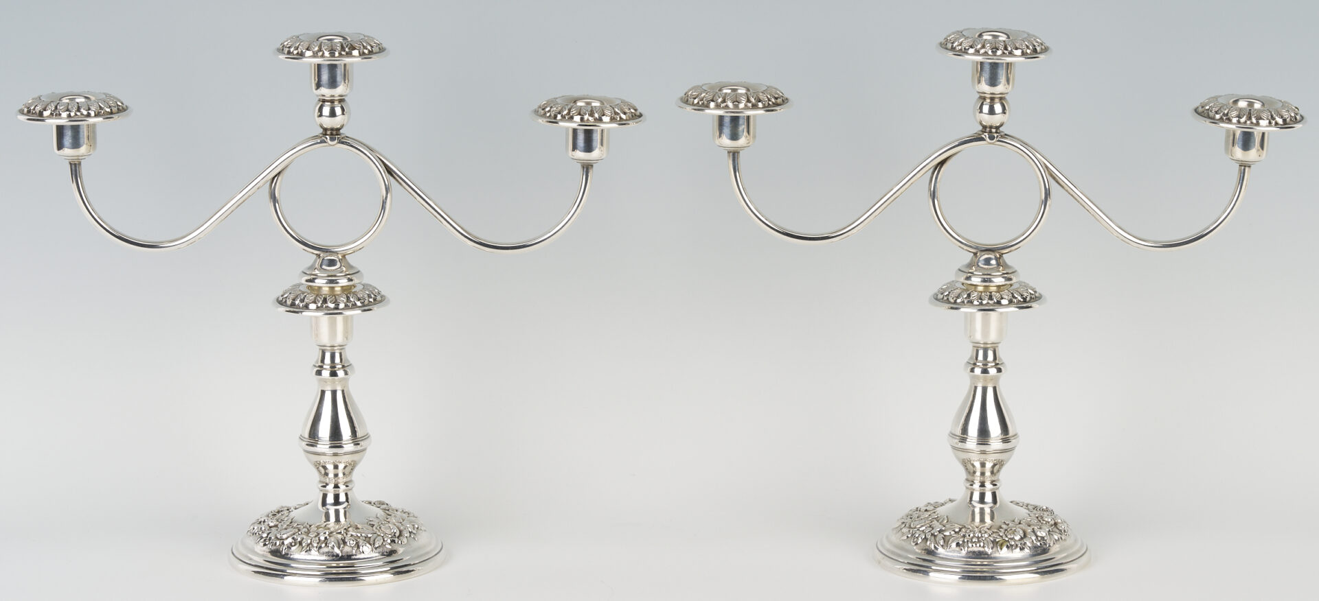 Lot 711: Kirk Sterling Candelabra and Candlesticks, 2 Pairs (4 total)