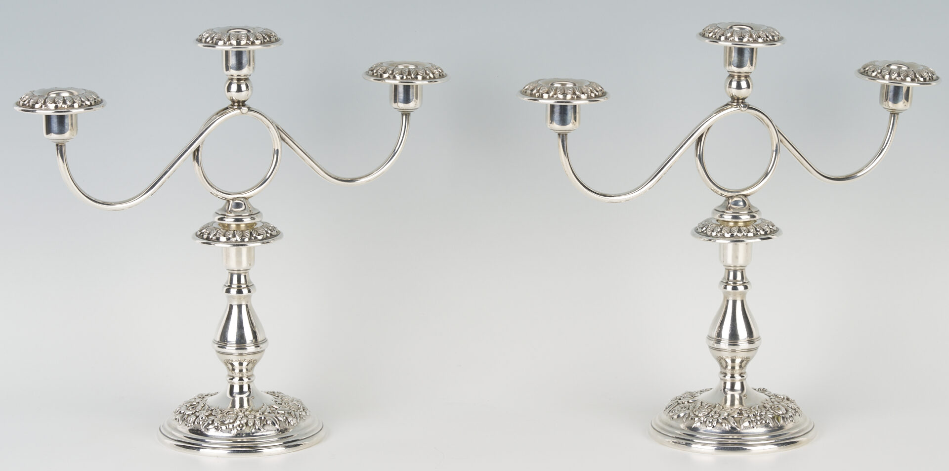 Lot 711: Kirk Sterling Candelabra and Candlesticks, 2 Pairs (4 total)