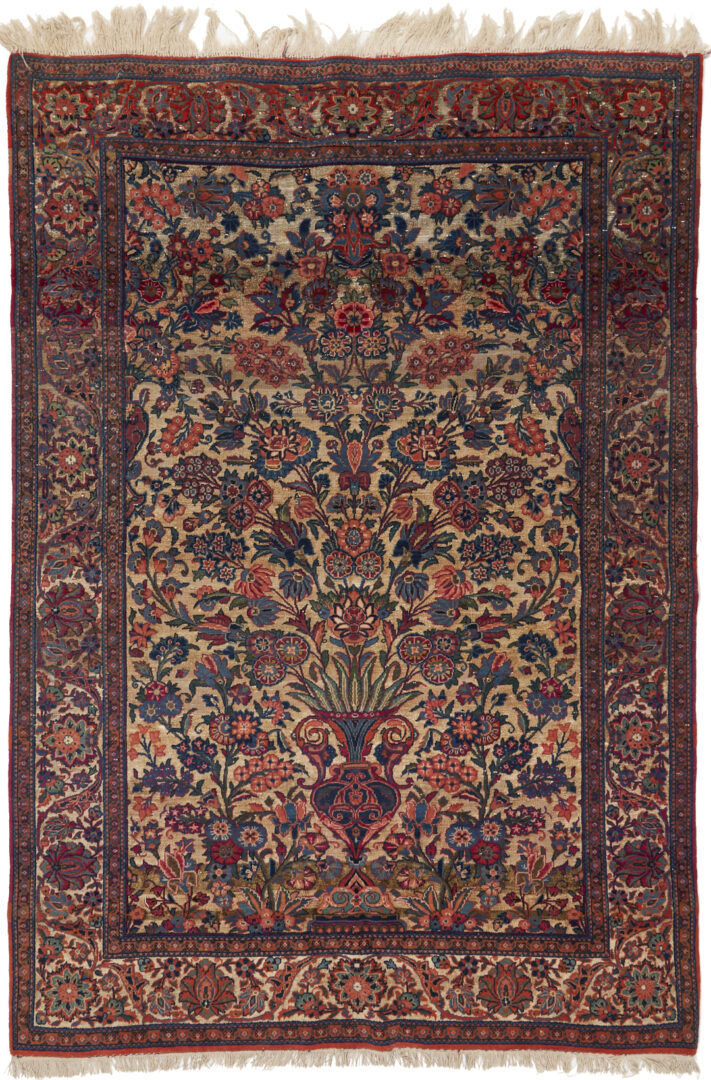 Lot 716: Antique Persian Isfahan Vase Rug w/ Silk Backgound