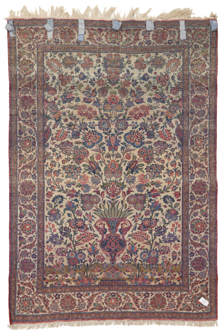 Lot 716: Antique Persian Isfahan Vase Rug w/ Silk Backgound