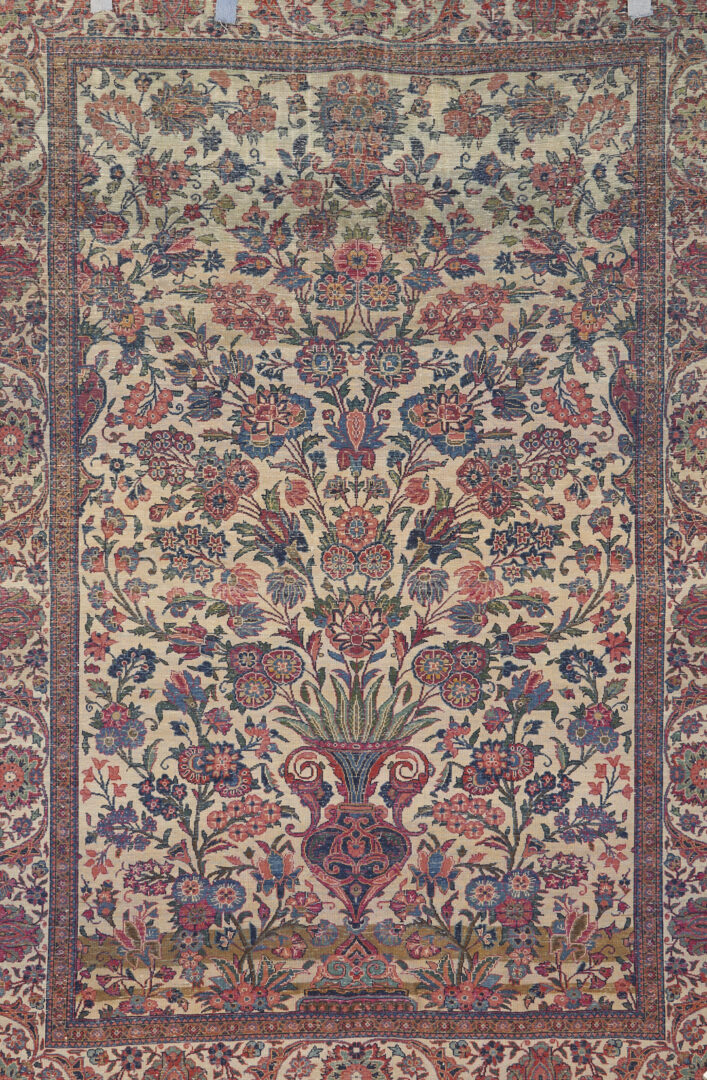 Lot 716: Antique Persian Isfahan Vase Rug w/ Silk Backgound