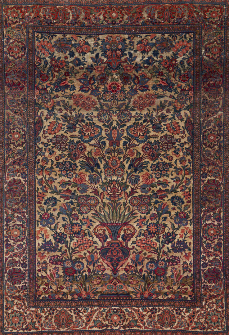 Lot 716: Antique Persian Isfahan Vase Rug w/ Silk Backgound