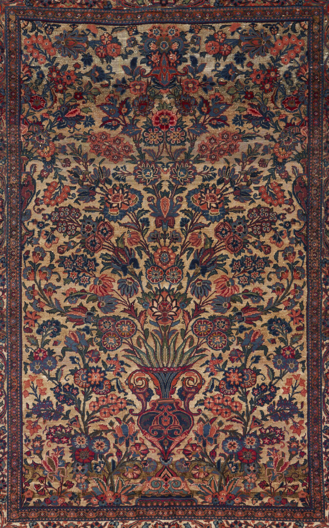 Lot 716: Antique Persian Isfahan Vase Rug w/ Silk Backgound