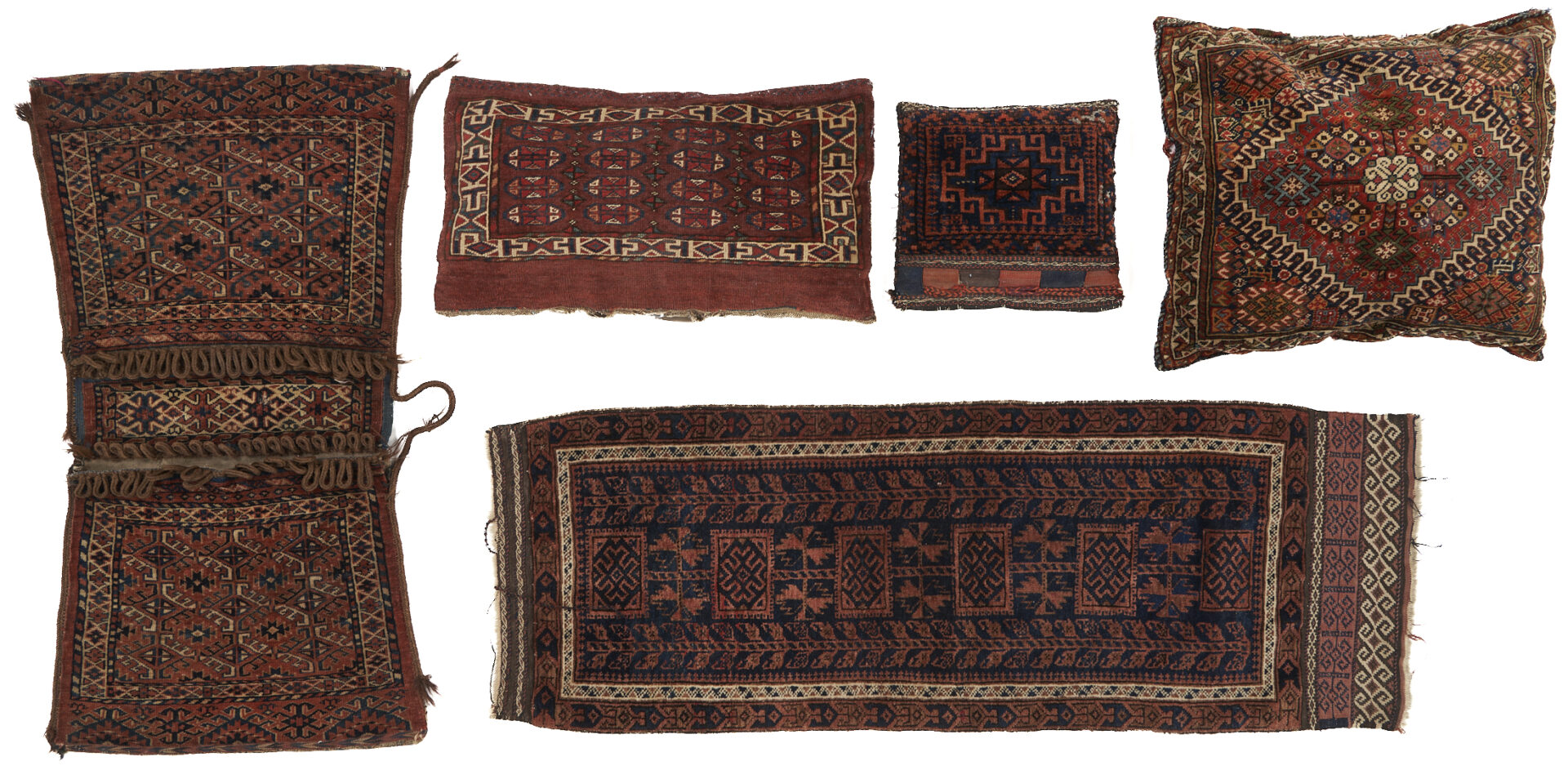 Lot 719: 5 Antique Turkmen & Persian Textiles, incl. Pillows