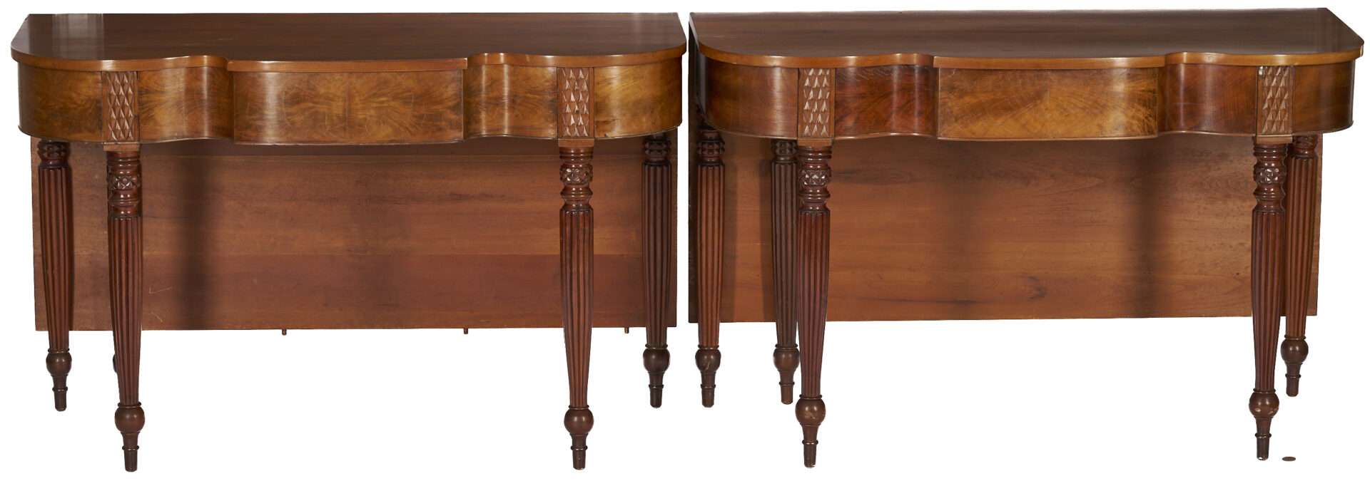 Lot 722: Pair of Southern Banquet End Tables, Pineapple Carving