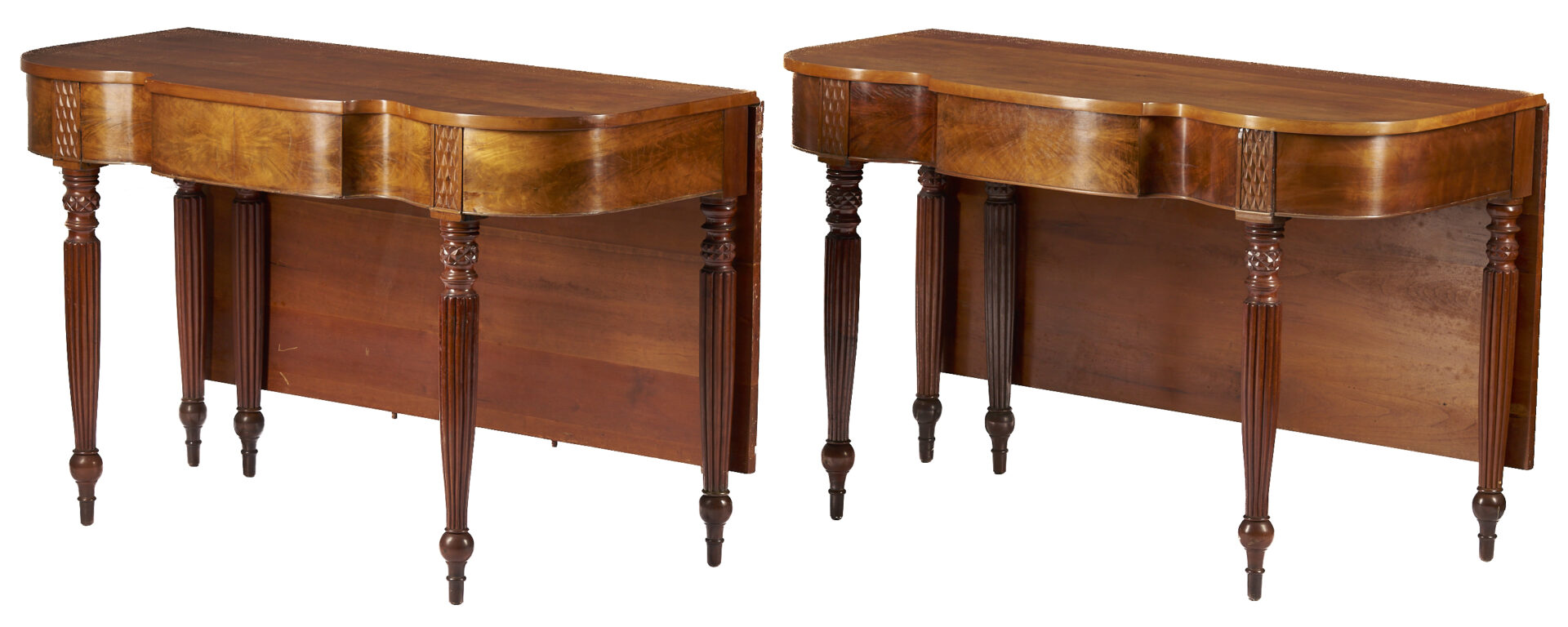 Lot 722: Pair of Southern Banquet End Tables, Pineapple Carving