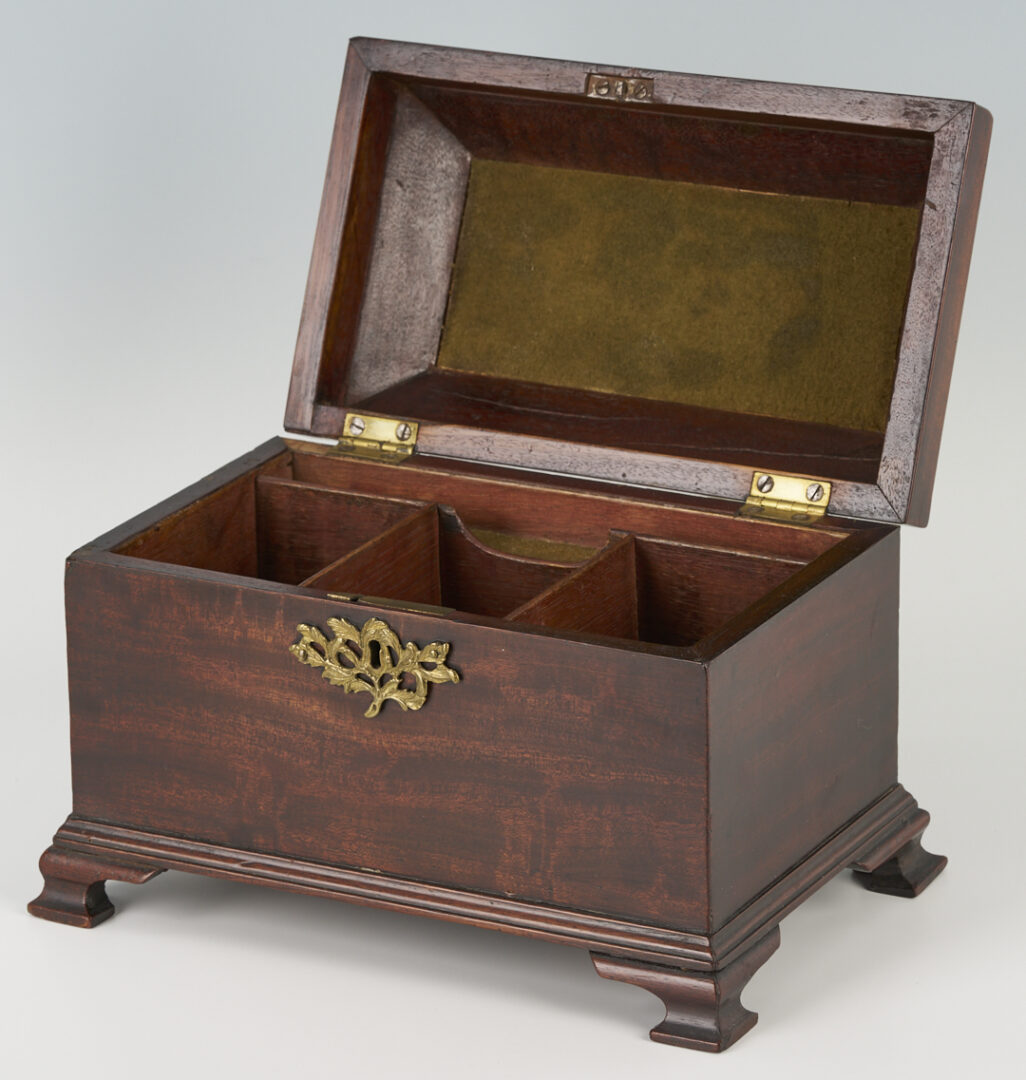 Lot 724: English Mahogany Tea Caddy, King Edward Coronation Cup & WWI Brass Gift Box – 3 pcs