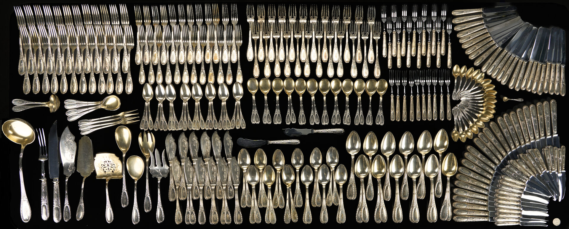 Lot 72: 335 pcs Neoclassical .800 Silver Flatware, Svc for 24 plus Cases