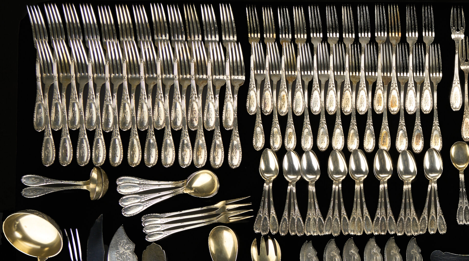 Lot 72: 335 pcs Neoclassical .800 Silver Flatware, Svc for 24 plus Cases