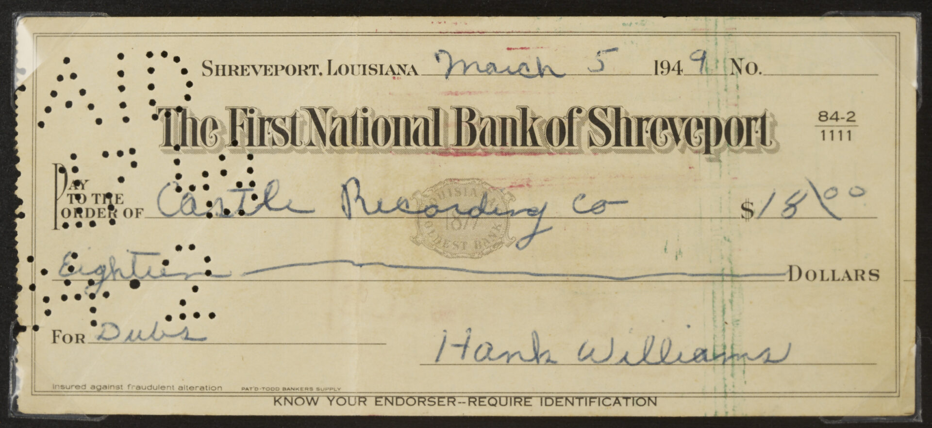 Lot 733: Hank Williams Signed Check