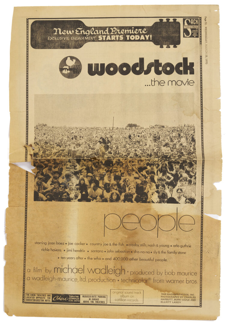 Lot 735: 13 Woodstock Ephemera Items incl. Original Brochure, Program Book, Flyer, & Questionnaire