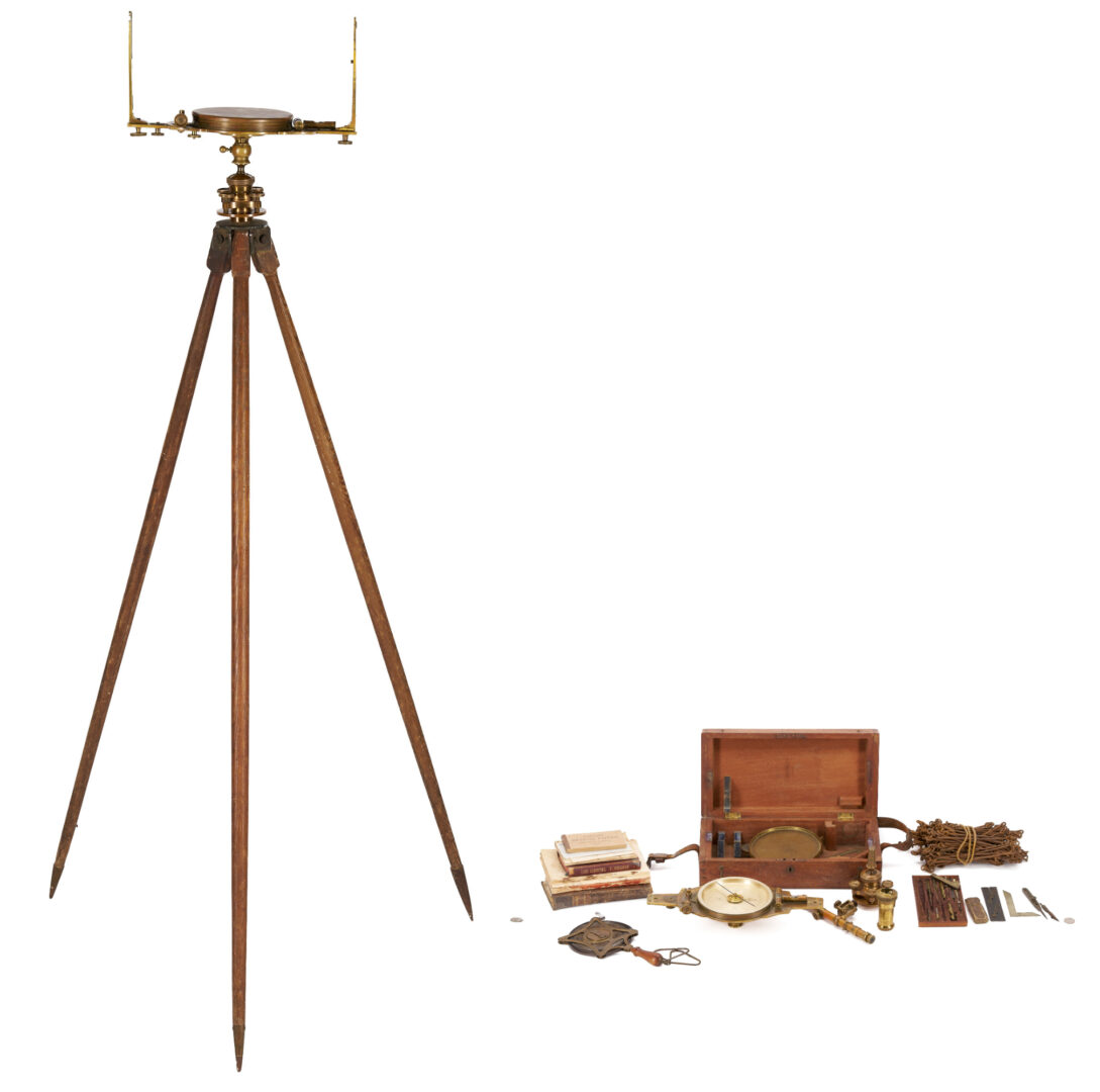 Lot 738: Cased Gurley Surveyor Compass, TN History; plus Books and Tools