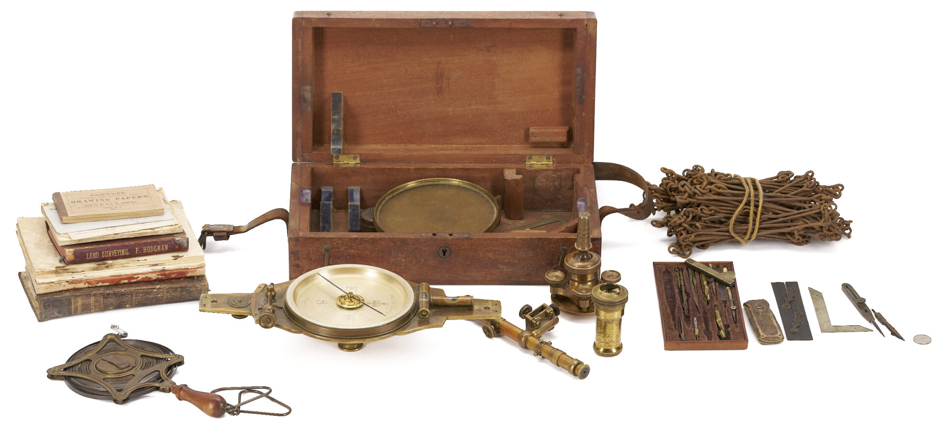 Lot 738: Cased Gurley Surveyor Compass, TN History; plus Books and Tools