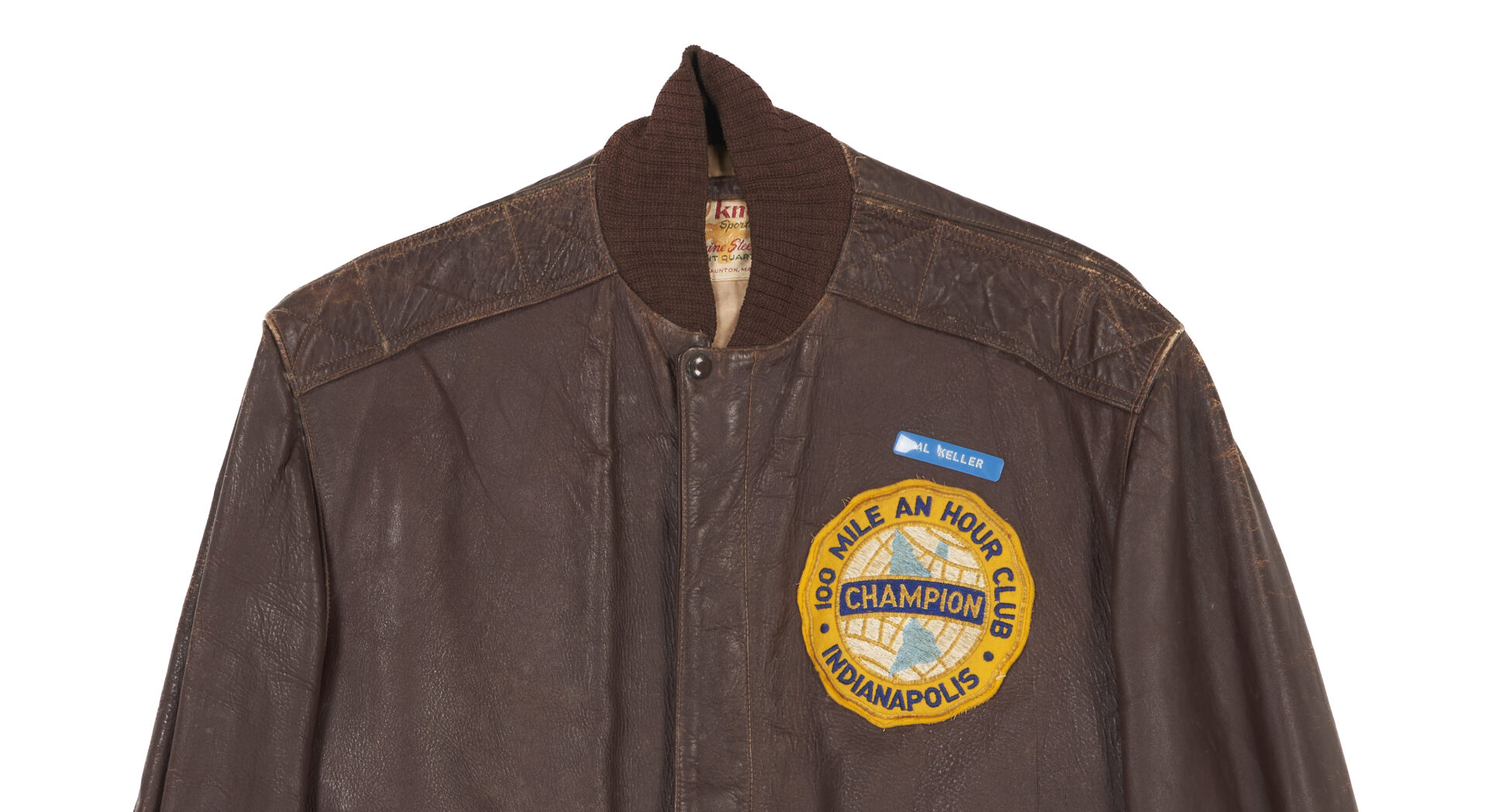 Lot 744: Al Keller Indy 500 Champion 100 Mile an Hour Club Leather Jacket plus Certificate, 1958