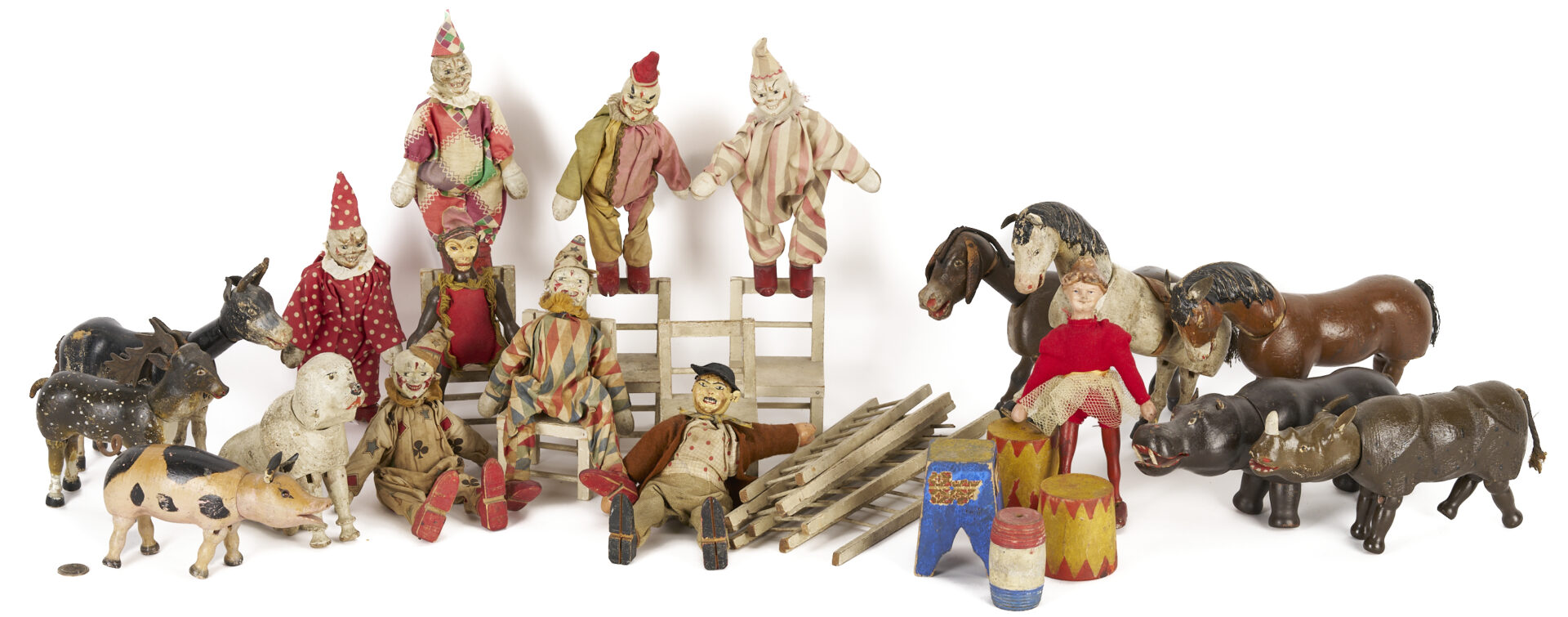 Lot 748: Group of 33 Schoenhut Circus Figures, Animals, & Accessories