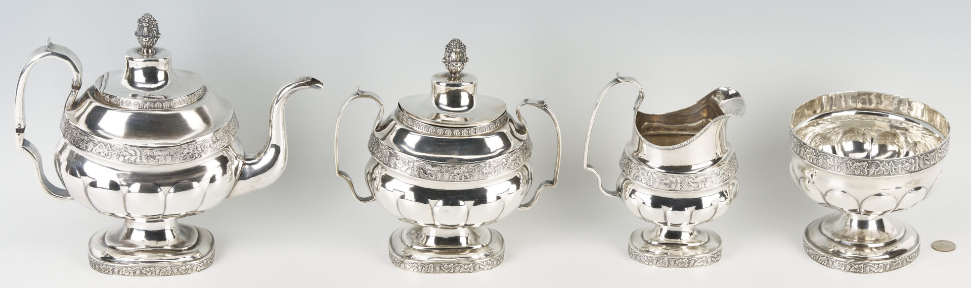 Lot 75: Federal NY Coin Silver Tea Set, 4 pcs