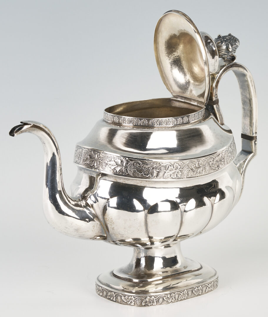 Lot 75: Federal NY Coin Silver Tea Set, 4 pcs