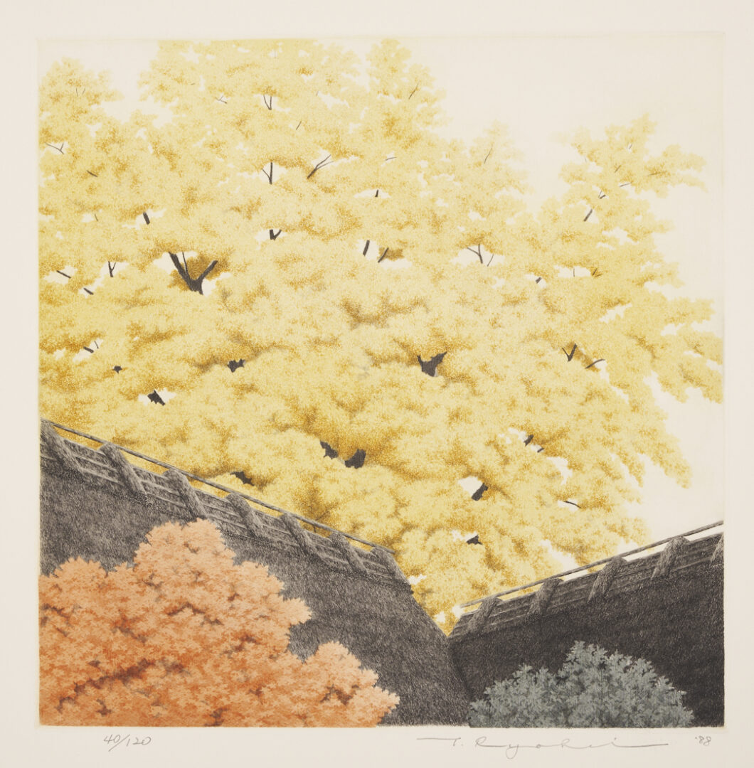 Lot 768: Tanaka Ryohei Color Etching, The Great Ginko Tree