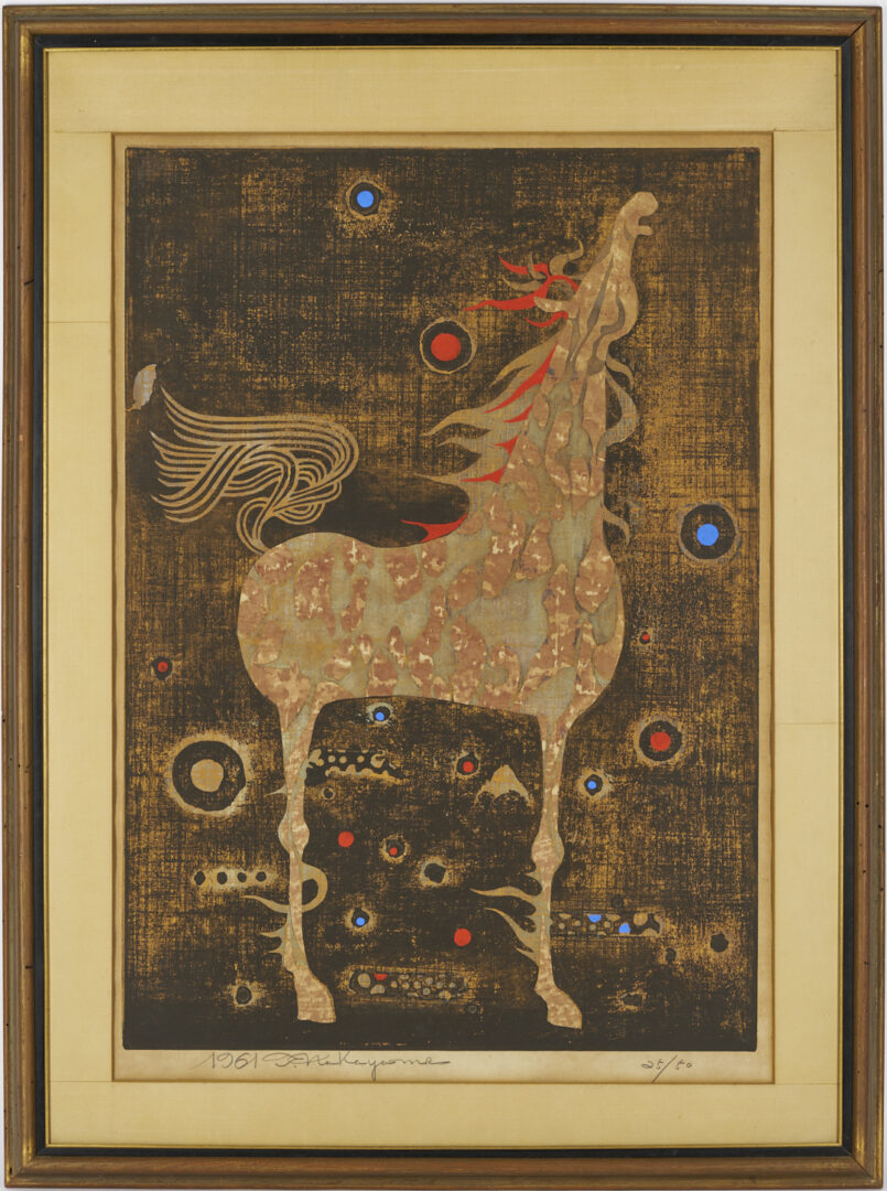 Lot 770: Tadashi Nakayama Japanese Woodblock Print, Dappled Horse