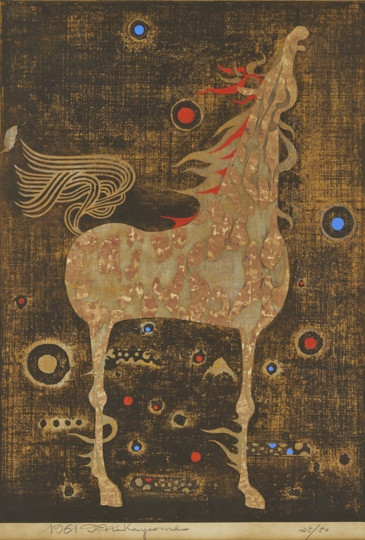 Lot 770: Tadashi Nakayama Japanese Woodblock Print, Dappled Horse