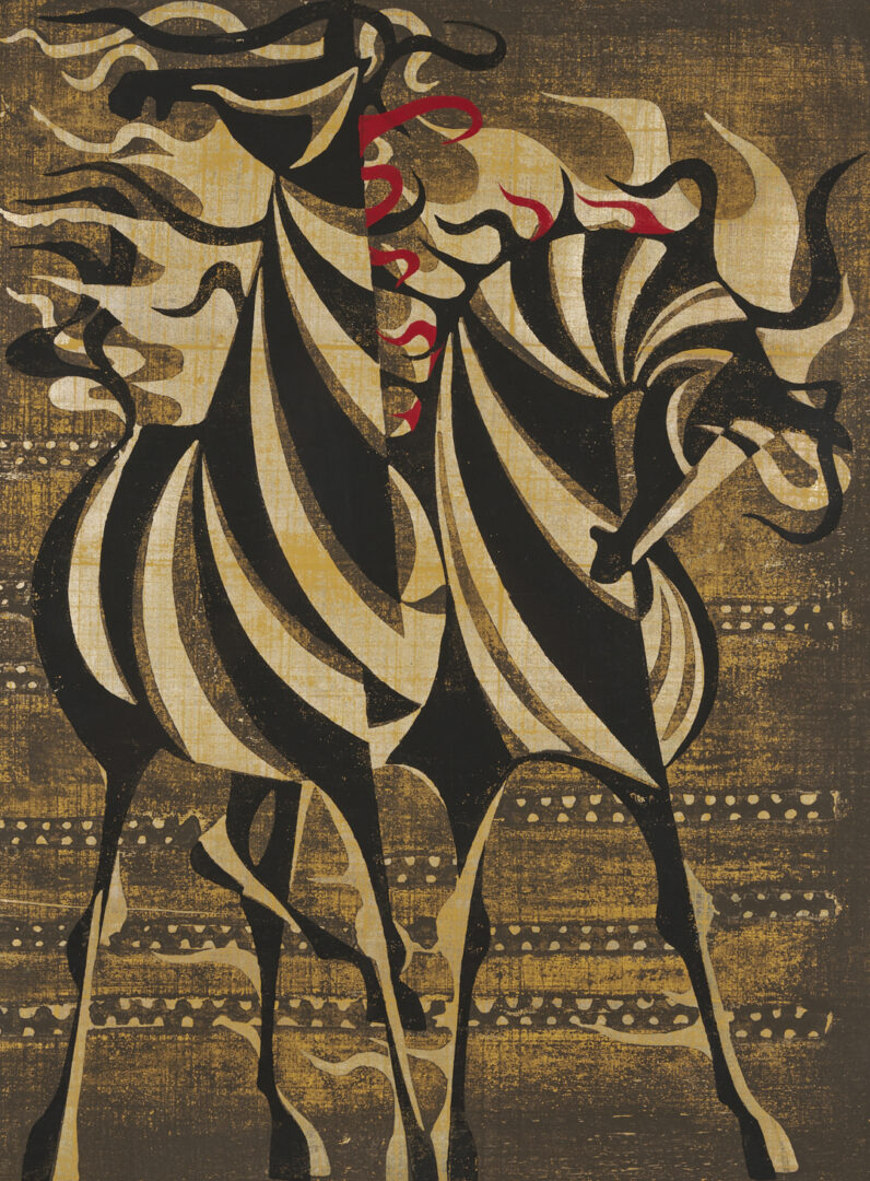 Lot 771: Tadashi Nakayama Japanese Woodblock Print, Horses in the Afternoon