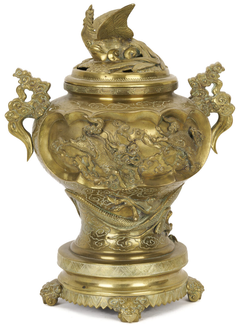 Lot 775: 2 Meiji Gilt Bronze Items, Covered Censer & Jardiniere