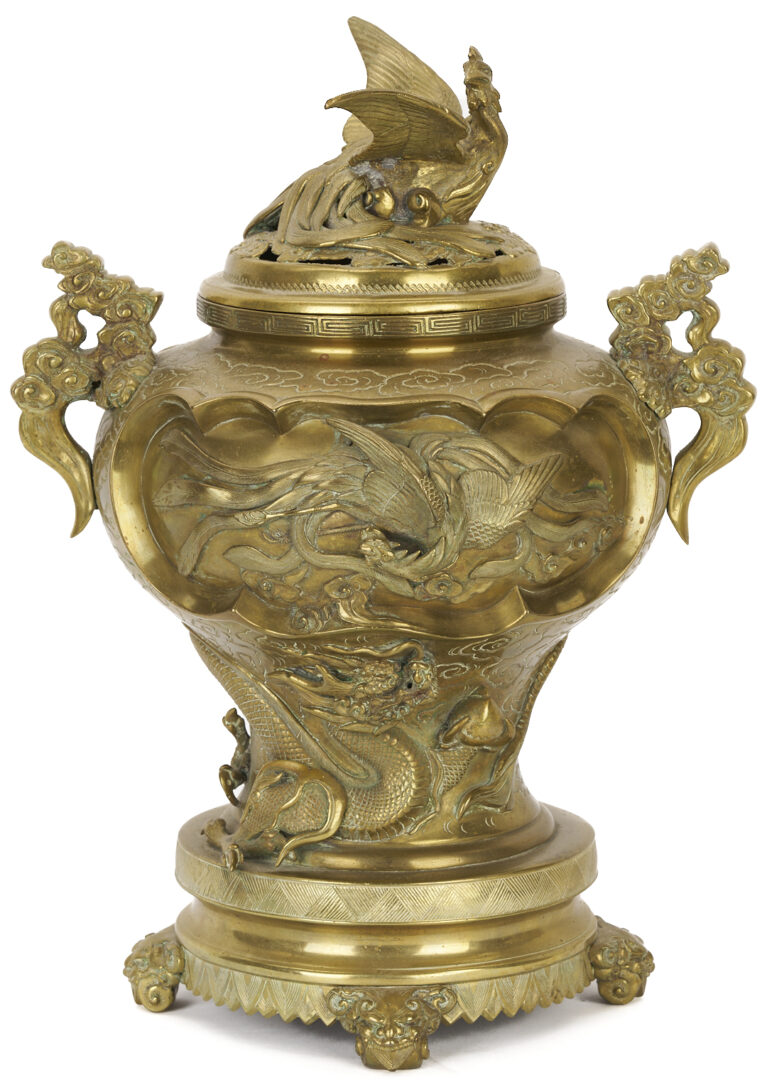 Lot 775: 2 Meiji Gilt Bronze Items, Covered Censer & Jardiniere