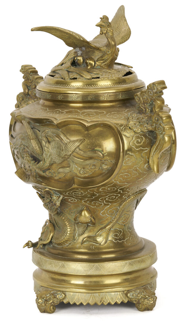 Lot 775: 2 Meiji Gilt Bronze Items, Covered Censer & Jardiniere