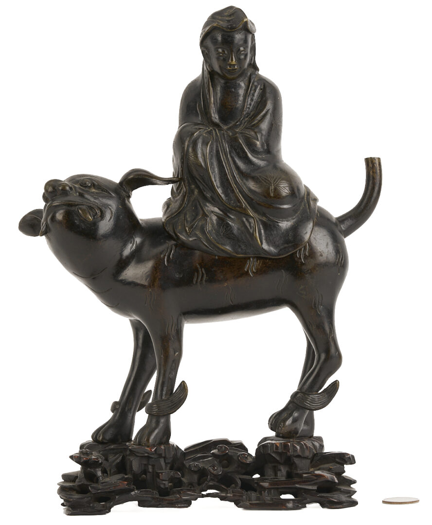 Lot 776: Chinese Bronze Censer, Foo Dog & Guanyin