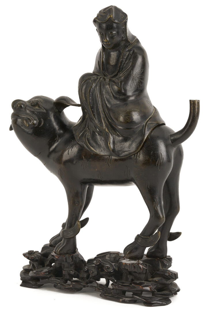 Lot 776: Chinese Bronze Censer, Foo Dog & Guanyin