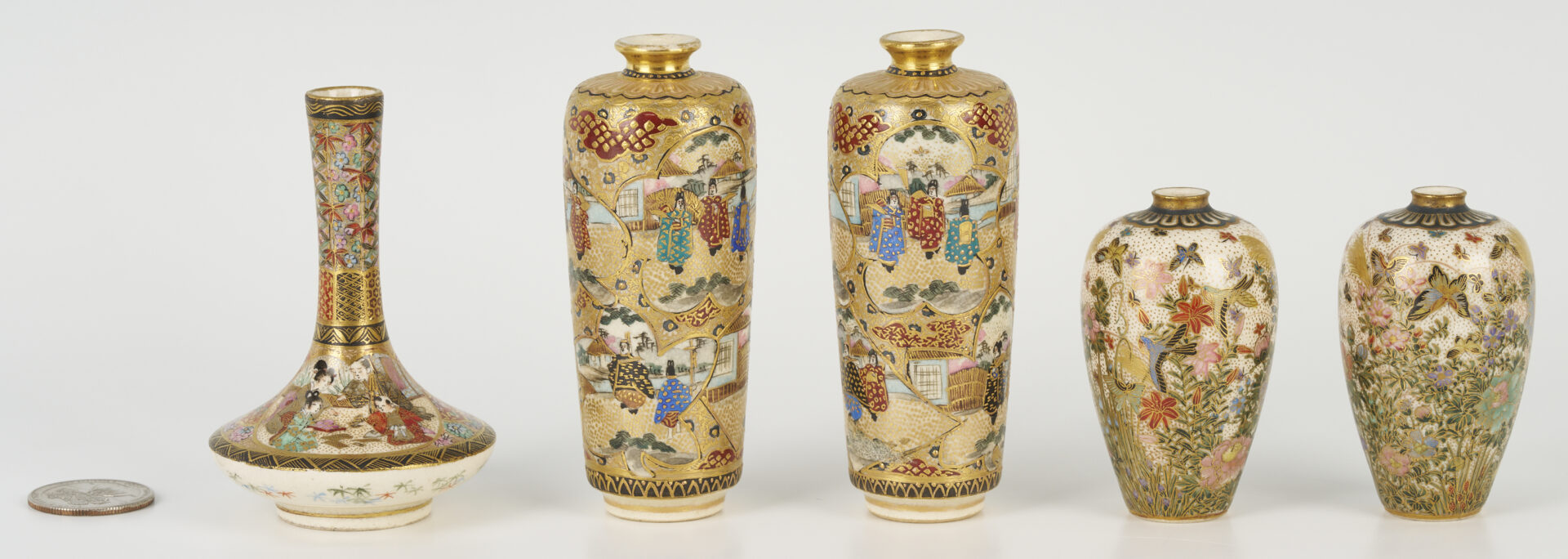 Lot 782: 5 Japanese Meiji Satsuma Miniature Vases