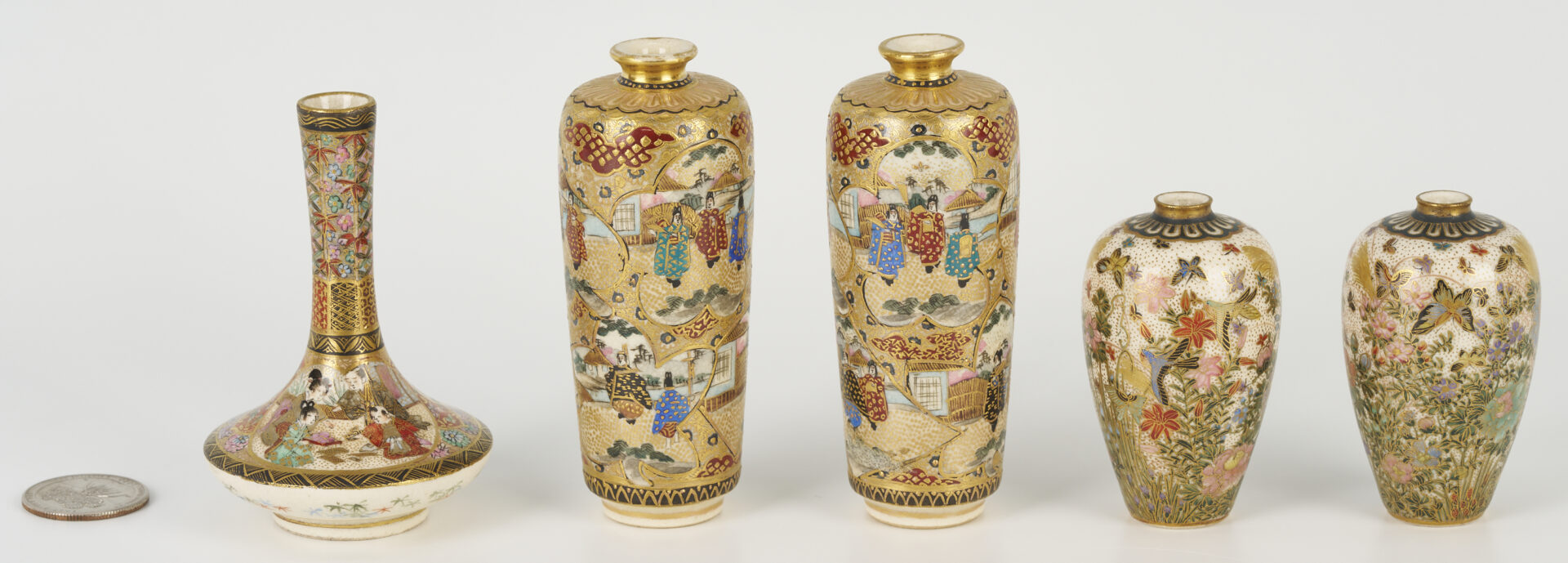 Lot 782: 5 Japanese Meiji Satsuma Miniature Vases