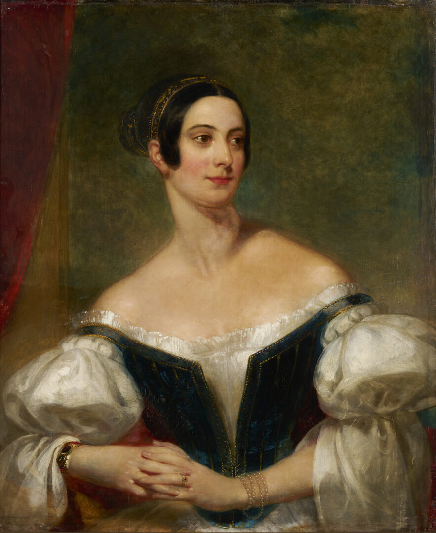 Lot 803: British or American School Portrait of a Lady with Pearl Bracelet