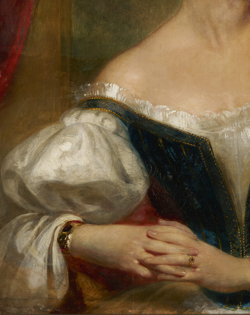 Lot 803: British or American School Portrait of a Lady with Pearl Bracelet