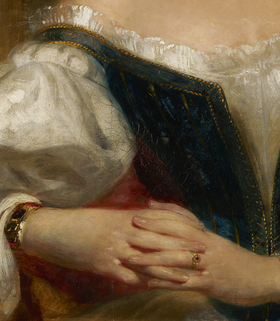 Lot 803: British or American School Portrait of a Lady with Pearl Bracelet