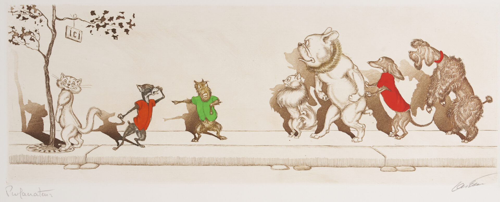 Lot 806: Boris O'Klein, 11 Dirty Dogs of Paris Colored Etchings