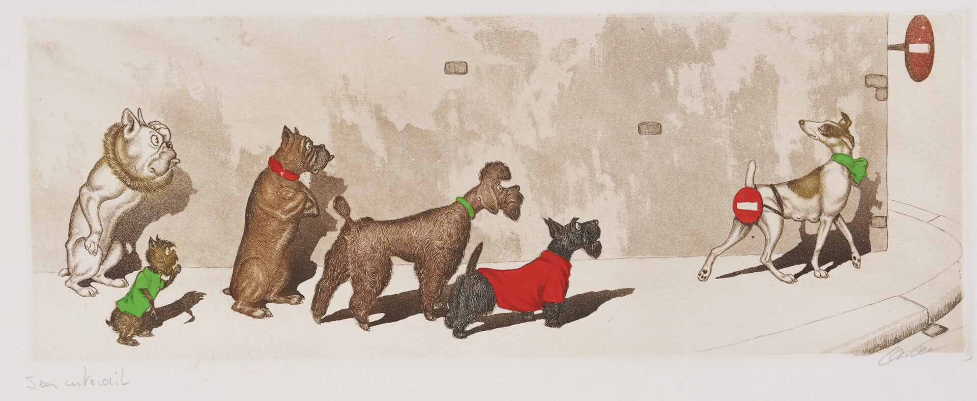 Lot 806: Boris O'Klein, 11 Dirty Dogs of Paris Colored Etchings