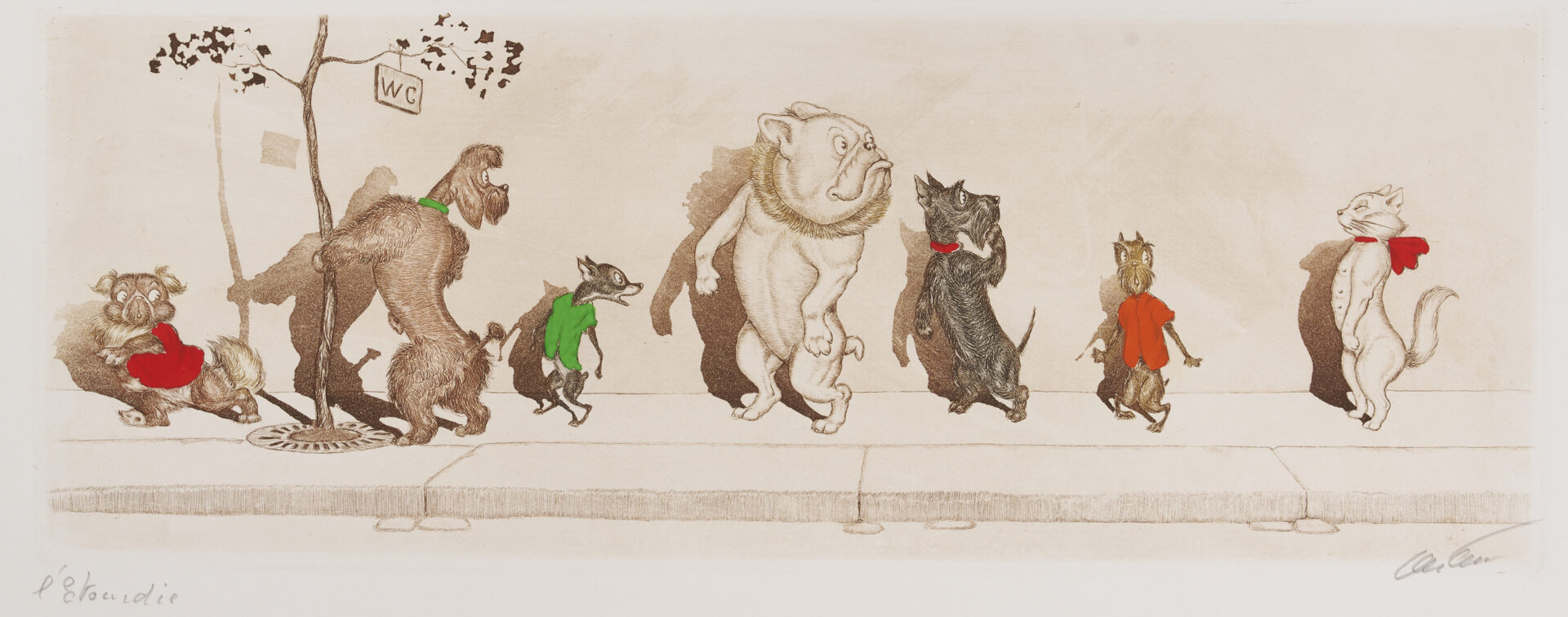 Lot 806: Boris O'Klein, 11 Dirty Dogs of Paris Colored Etchings