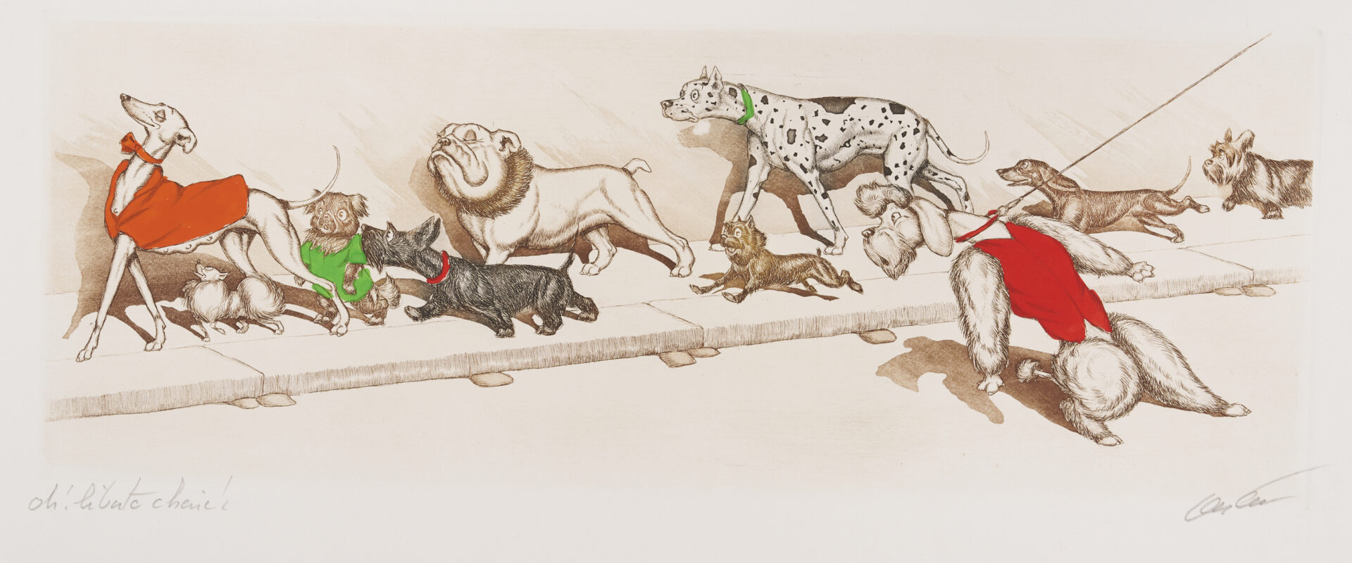 Lot 806: Boris O'Klein, 11 Dirty Dogs of Paris Colored Etchings